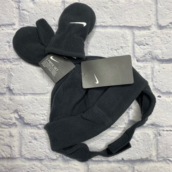 Nike Fleece Trapper Hat with Matching Mittens in Charcoal Grey - Picture 5 of 7